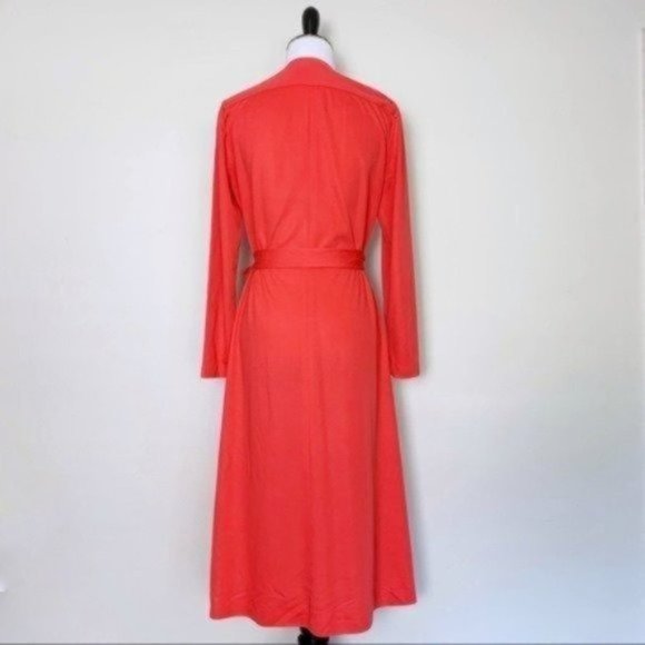 Vintage 60s 70s Edith Flagg Red Pleated Long Sleeve Midi Wrap Dress Small - Picture 9 of 12